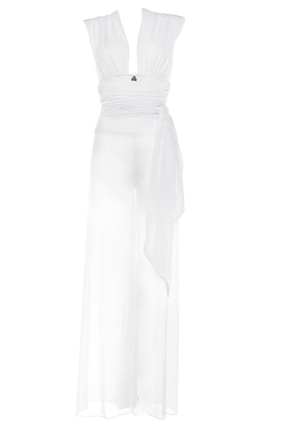 Demery Jayne Jumpsuit Model Lifestyle image in Sea Salt White